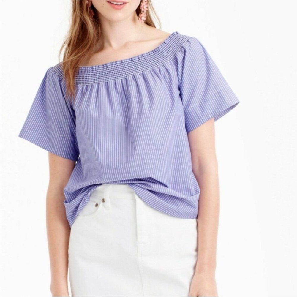 J. Crew Off The Shoulder Striped Cotton Blouse Top Size 8